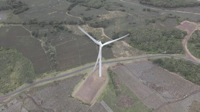 Aereal drone view of san antonio wind farm in santa elena barillas guatemala