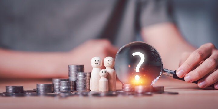 Financial advisor examines family financial stress, money problems, household budget pressure, rising expenses, income uncertainty, emergency savings, financial hardship affecting family security.