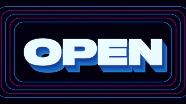 OPEN Luminous Dimensional Typography with Neon Frames Loop