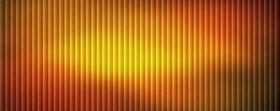 Industrial corrugated metal texture with warm orange lighting. Rusty vertical ridges on a metallic surface background. Abstract ribbed steel panel pattern for architectural design projects.