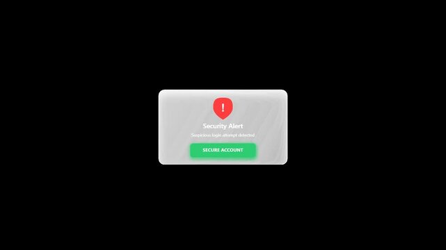 3D UI Warning Popup Notification with Shield Icon and Green Button on Black Background.
