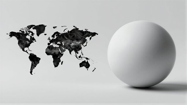 Two monochrome globes side by side, symbolizing global connection or unity.