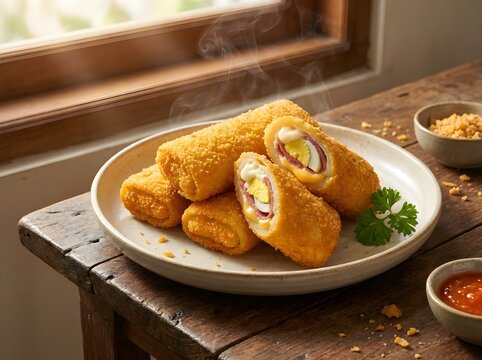 Crispy Indonesian Risol Mayo with Egg and Smoked Beef Filling