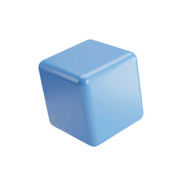 Blue plastic cube with three dimensional minimalistic on transparent background