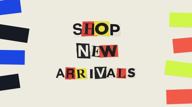 SHOP NEW ARRIVALS Cut Paper Typography Animation Loop