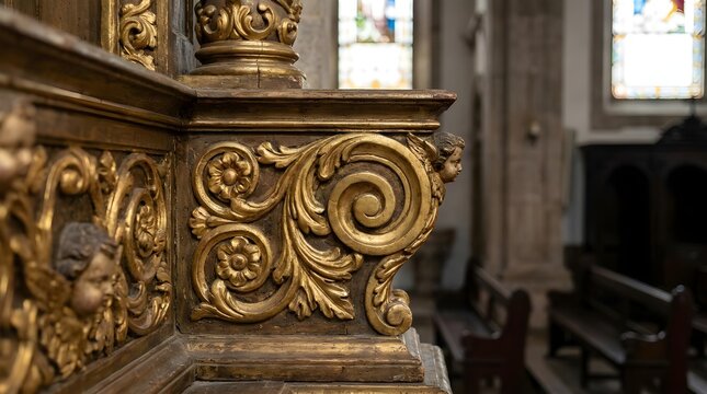 Baroque Gilded Woodwork Altarpiece Detail in Porto Church