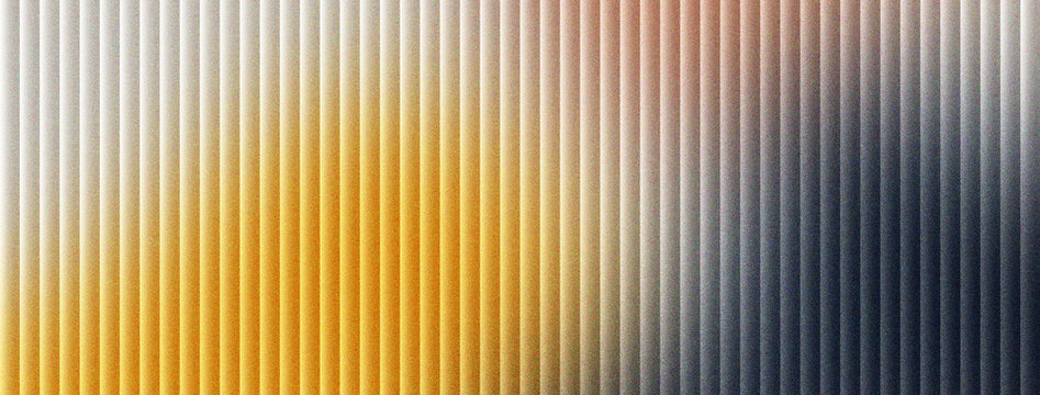 Abstract corrugated metal texture with warm orange and cool blue lighting. Industrial ribbed steel surface background. Modern metallic vertical lines pattern for architectural design covers.