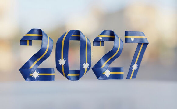 Nauru 2027 year numbers made of ribbon with flag design concept for national day celebration