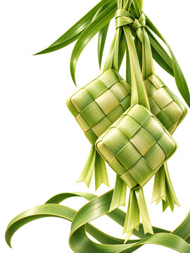 Traditional Indonesian ketupat made of woven palm leaves isolated vector