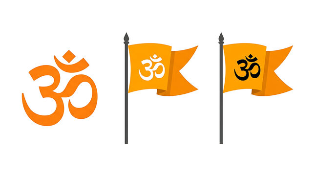 Om symbol displayed as minimalist flag and standalone icon in bright orange on transparent background