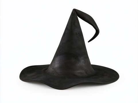 Witch hat for halloween costume in black velvet pointed style as a spooky magic fantasy accessory for a sorceress