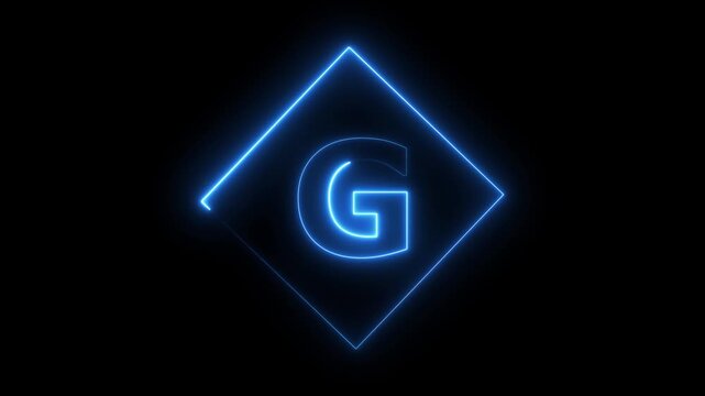 Glowing Neon Letter G Icon, Neon alpha b box icon glow with transparent background