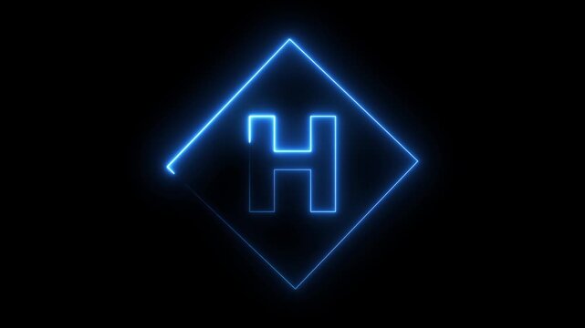 Glowing Neon Letter H Icon, Neon alpha b box icon glow with transparent background