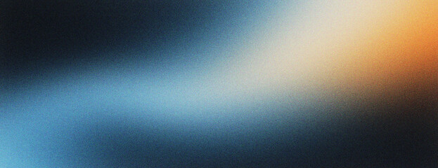 Plakat Abstract grainy gradient background with soft blue and orange light leaks. Cinematic film grain texture with blurry ethereal glow. Dark atmospheric wallpaper for creative digital marketing.
