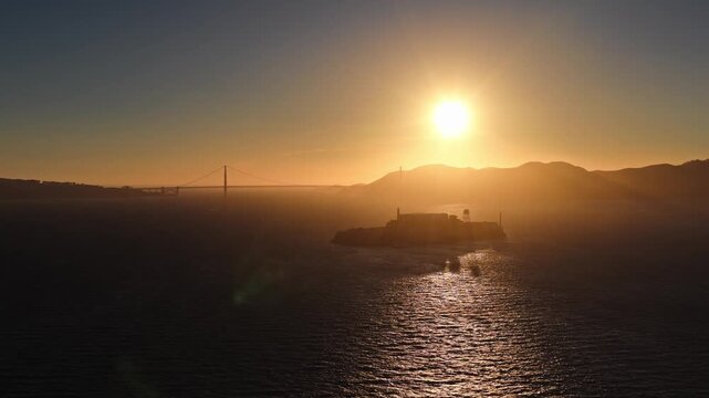 Alcatraz Island In Warm Orange Sunset Light