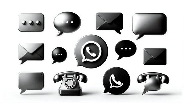 Communication icons and a rotary phone symbolize modern messaging and classic calling methods.