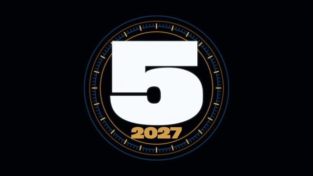 2027 New Year Countdown with Blue and Gold Clock Dial