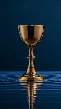 Vertical video-Chalice reflected in still water on dark blue background