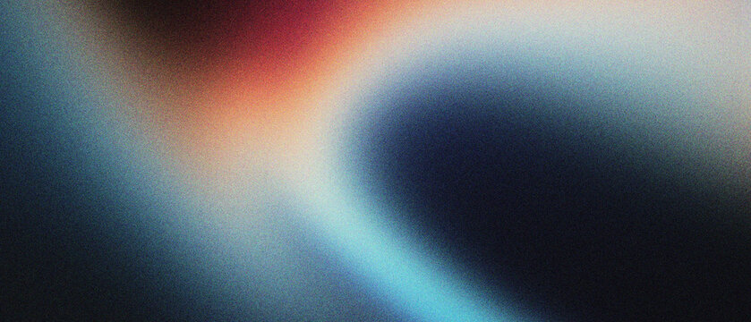 Abstract grainy gradient background with soft light leaks and blurry textures. Modern aesthetic aura wallpaper with blue and orange hues. Minimalist cinematic film grain backdrop for design.