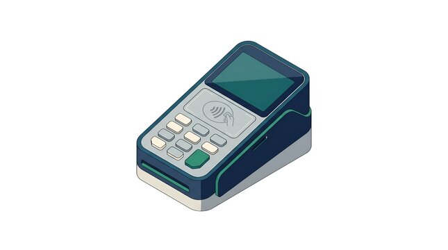 Isometric vector illustration of a modern point-of-sale terminal for secure financial transactions, digital payments, and retail commerce