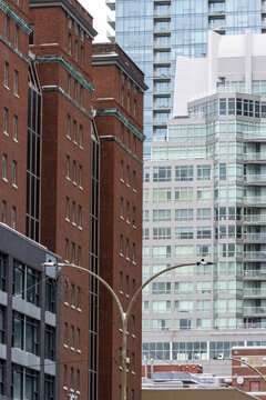 MONTREAL, CANADA, 25 December 2025 : Urban architecture contrast