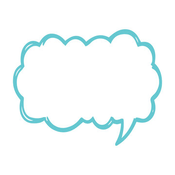 Blue Hand Drawn Cloud Speech Bubble Doodle, Empty Comic Chat Balloon Icon for Messaging on Transparent Background