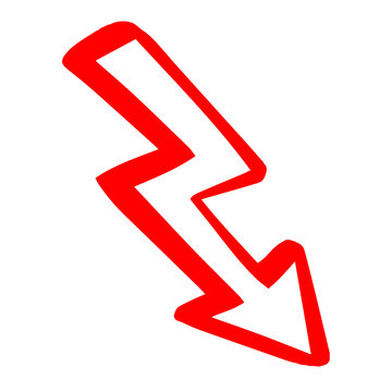 Red Hand Drawn Zigzag Arrow Doodle, Downward Directional Pointer Icon for Decrease and Decline on Transparent Background