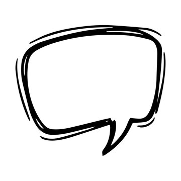 Black Hand Drawn Rounded Speech Bubble Doodle, Empty Comic Chat Box Icon for Messaging on Transparent Background
