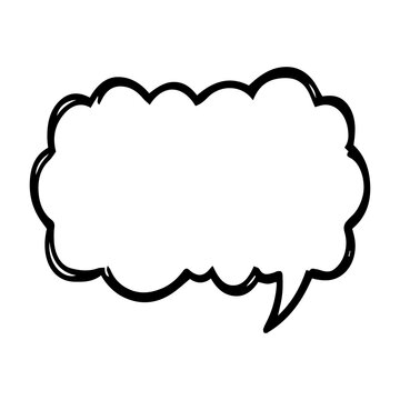 Black Hand Drawn Cloud Speech Bubble Doodle, Empty Comic Chat Balloon Icon for Messaging on Transparent Background