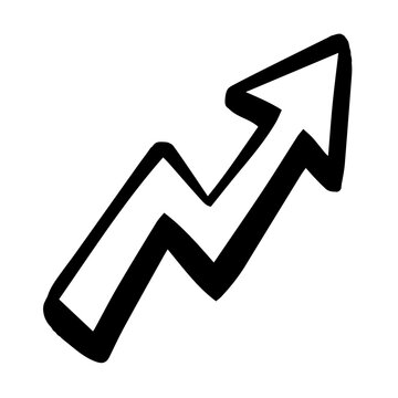 Black Hand Drawn Zigzag Arrow Doodle, Upward Directional Pointer Icon for Growth and Progress on Transparent Background