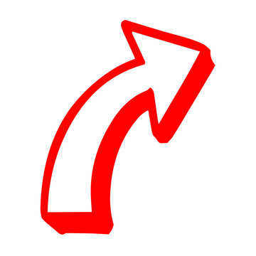 Red Hand Drawn Curved Arrow Doodle, Bold Directional Pointer Icon for Navigation and Business on Transparent Background