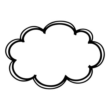 Black Hand Drawn Cloud Shape Doodle, Empty Comic Bubble Outline Icon for Design Elements on Transparent Background