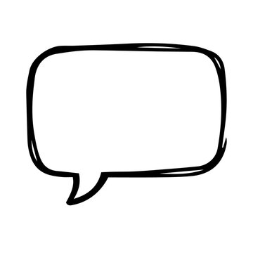 Black Hand Drawn Rectangular Speech Bubble Doodle, Empty Comic Chat Box Icon for Messaging on Transparent Background