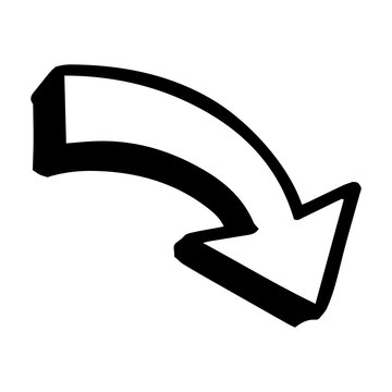 Black Hand Drawn Curved Arrow Doodle, Bold Directional Pointer Icon for Navigation and Business on Transparent Background