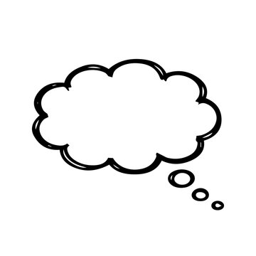 Black Hand Drawn Thought Bubble Doodle, Empty Comic Cloud Icon for Thinking and Dreaming on Transparent Background