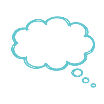 Blue Hand Drawn Thought Bubble Doodle, Empty Comic Cloud Icon for Thinking and Dreaming on Transparent Background