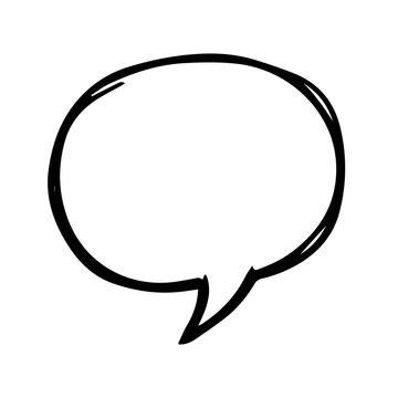 Black Hand Drawn Speech Bubble Doodle, Empty Comic Chat Balloon Icon for Communication and Messaging on Transparent Background