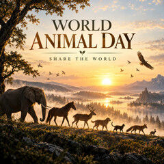 Fototapeta premium World Animal Day Share the World Wildlife and Pets Conservation Awareness Poster