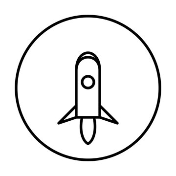 Minimalist rocket ship icon for startup and innovation concepts with blast off line art vector graphic design element launch icon space travel spaceship innovation exploration business