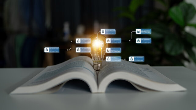 Blockchain structure showing distributed data blocks linked with encryption, representing secure transaction verification, decentralized control, and immutable record system Latch