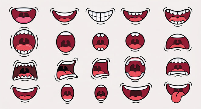 Cartoon Mouth Expressions Vector Set