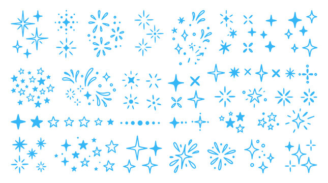 Sparkles and Star Twinkles Doodle Vector Icon Set