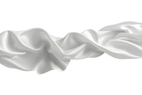 Modern flowing white satin fabric wave front view