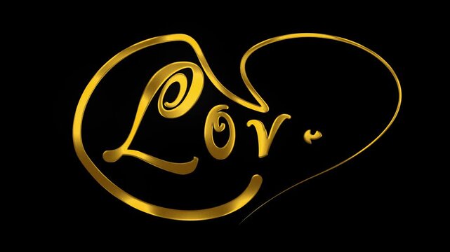Luxury love animation gold color on black background. love handwriting animated.