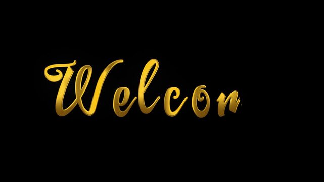 Luxury welcome animation gold color on black background. love handwriting animated.