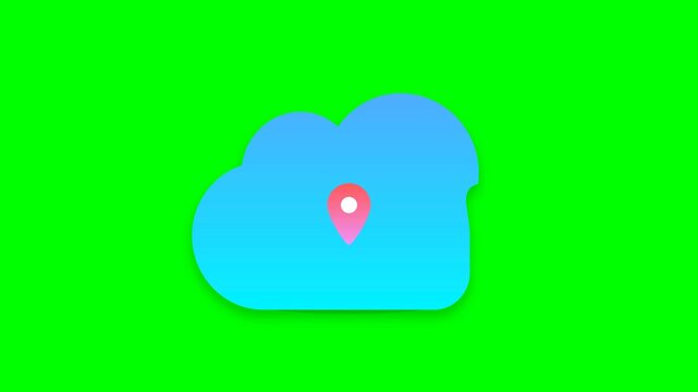 Cloud Icon with Dropping Location Pin Animation on Green Screen
