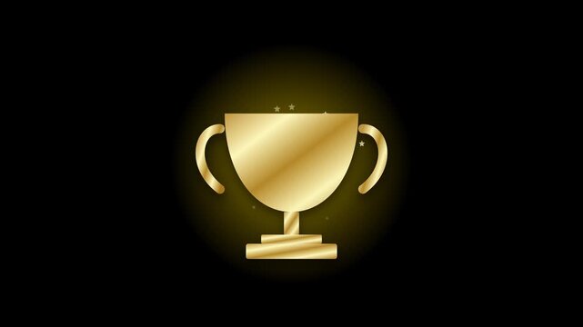 Golden Champion Trophy Icon with Pulsing Halo and Rising Star Particles on Black Background