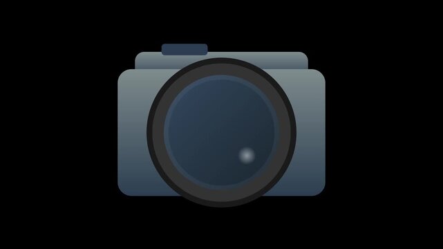 Silver Photographic Camera Icon with Smoothly Opening and Closing Lens Aperture and Light Flare