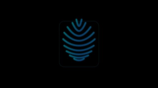 Biometric Fingerprint Recognition Scan with Sequential Blue Cyan Line Reveal and Soft Glow Effect