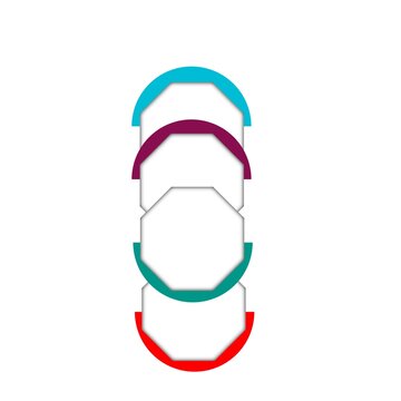 Modern vertical infographic template with five octagon-shaped elements connected in layers, featuring bright blue, purple, green and red color accents on the background,sport shoes isolated on white